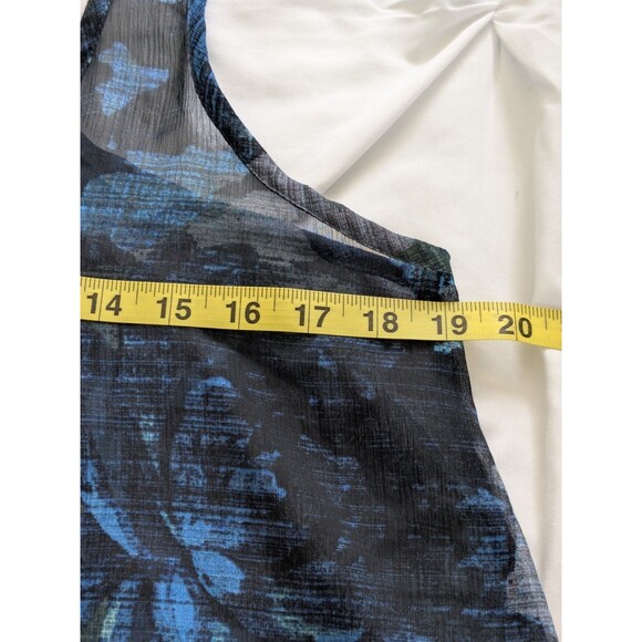 Express Top Womens L Blue Floral Watercolor Sheer Racerback Blouse Tank Coverup - Picture 11 of 12